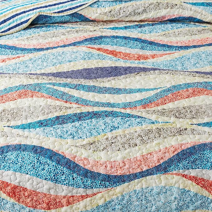 HoneiLife Oversized King Bedspreads 120x120 - Beach Quilt 3 Pieces, Coastal Quilt Sets, California King Quilt, Nautical Bedspreads Ocean Coverlets, Lightweight Bed Cover, Summer Quilts