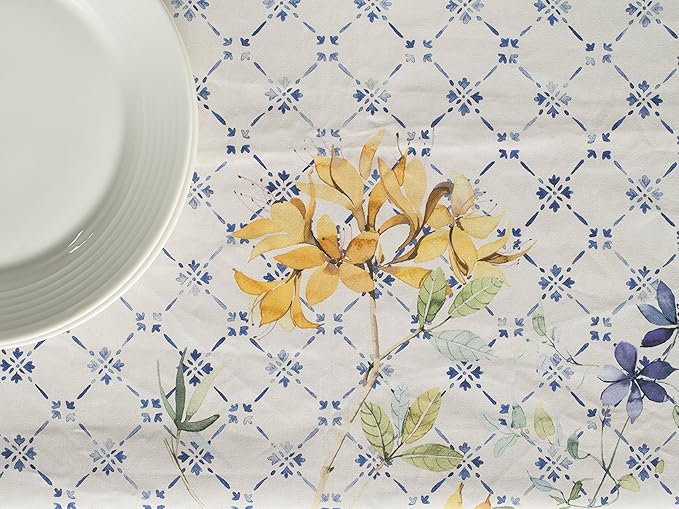 Maison d' Hermine Table Cloth Rectangle Table 100% Cotton 70 x 90 Inches Tablecloth Reusable Decorative Everyday Use for Dining Room, Farmhouse, Home, Party, Festive & Wedding Spring Summer - Faience