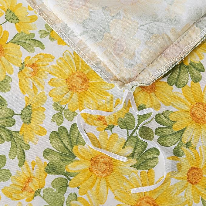 FADFAY Sunflower Duvet Cover Set Twin Vintage Yellow Daisy Floral Bedding Shabby Botanical Comforter Cover Set 100% Percale Cotton Ultra Soft Quilt Cover with Hidden Zipper Closure 3Pcs, Twin Size