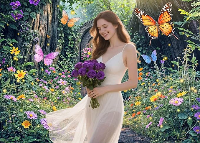 10X8ft Enchanted Forest Backdrop Fairy Enchanted Wonderland Garden Wooden Door Floral Butterfly Photography Background for Kids Girls Baby Shower Birthday Party Decoration Banner Booth Props
