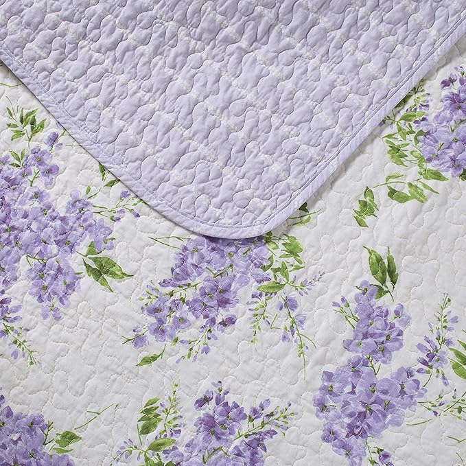 Laura Ashley - Twin Quilt Set, Reversible Cotton Bedding with Matching Sham, Lightweight Decor for All Seasons (Keighley Lilac, Twin)