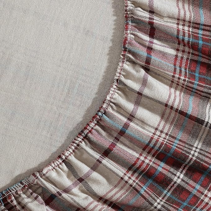 Eddie Bauer - Flannel Sheets Queen Size, Anti-Pilling & Wrinkle Resistant Cotton, Touchably Soft for All-Season Comfort - Bed Sheets with Matching Pillowcases & Fitted Sheet (Montlake Plaid Red)