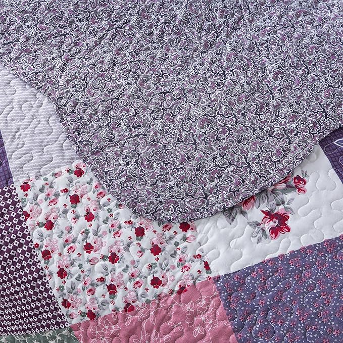 HoneiLife Quilt Sets Twin Size - 100% Microfiber Quilt Set, 2-Piece Lightweight Bedspreads Reversible Coverlets Rustic Bed Cover Twin Quilt Bedding Set All Season Quilts-Purple