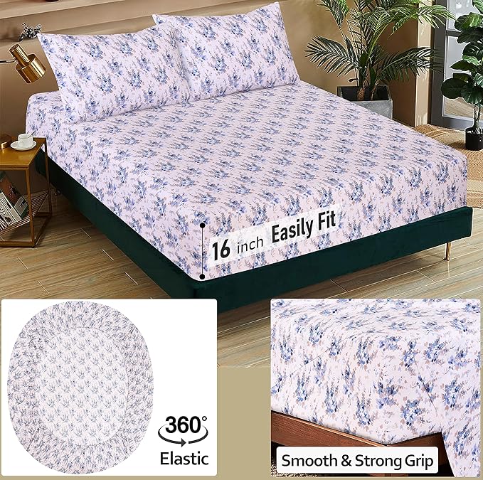 RUVANTI Queen Cotton Percale Bed Linen Set Soft Breathable - Deep Pocket 4Pcs Maple