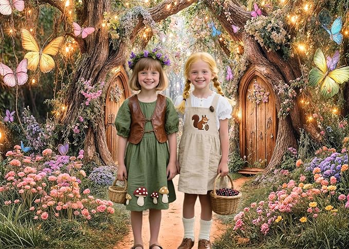 20X10ft Enchanted Forest Backdrop Fairy Tale Magic Garden Wonderland Floral Butterfly Photography Background for Kids Girls Baby Shower Birthday Party Decoration Cake Table Photo Booth Props