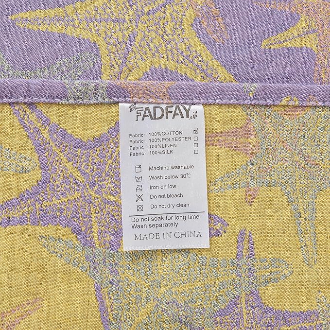 FADFAY Beach Theme Sheets Set King Purple Yellow Starfish Ocean Bedding Coastal Nautical Bedding Super Soft Washed Double -Layer Muslin Sheets 100% Cotton Deep Pocket Fitted Sheet 4Pcs, King Size