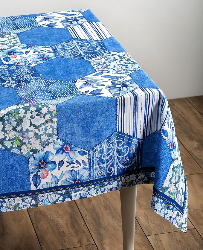 Maison d' Hermine Table Cloth Rectangle Table 100% Cotton 60 x 90 Inches Tablecloth Reusable Decorative for Dining Room, Farmhouse, Home, Party, Festive & Wedding Spring Summer - Summer Blues