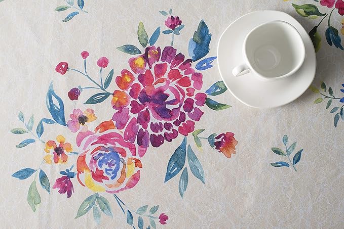 Maison d' Hermine Table Cloth Square Table 100% Cotton 60 x 60 Inches Tablecloth Reusable Decorative Everyday Use for Dining Room, Farmhouse, Home, Party, Festive & Wedding Spring Summer - Rose Garden