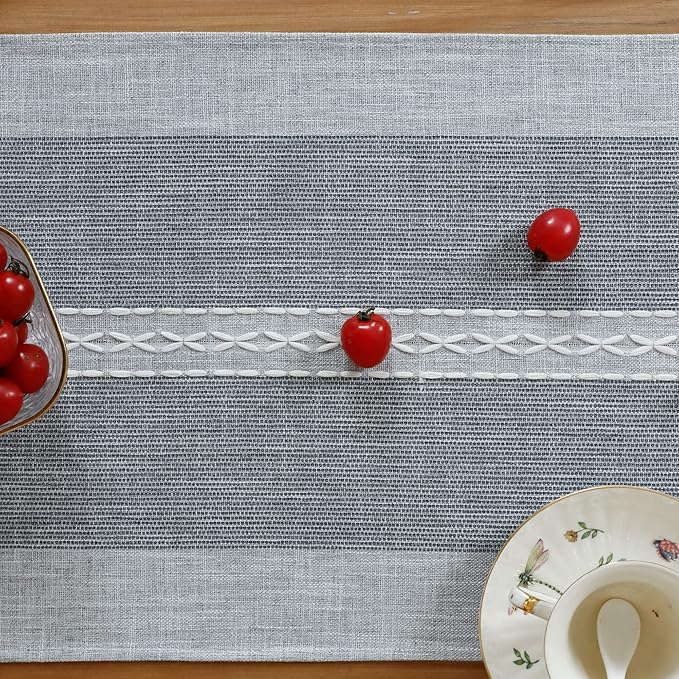 Farmhouse Braided Striped Table Runner Rustic Embroidery Coffee Table Runners for Decorations Weddings Holiday Grey 13x60inch