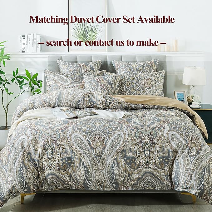 FADFAY Paisley Sheets Set Twin XL Classic Boho College Bedding Luxurious Bohemian Damask Paisley Dorm Bedding 100% Egyptian Cotton 800 Thread Count Deep Pocket Fitted Sheet 4Pcs, Twin XL Size
