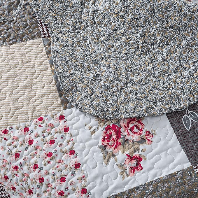 HoneiLife Twin Quilt Bedding Set - Lightweight Bedspreads,2-Piece Microfiber Quilt Sets Reversible Coverlets Retro Bed Cover Quilt Twin Size All Season Quilts-Grey