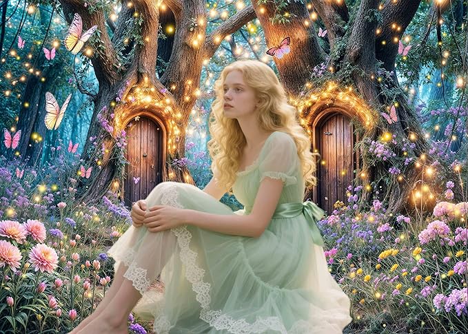 10X8ft Enchanted Forest Backdrop Fairy Enchanted Wonderland Garden Floral Butterfly Photography Background for Kids Girls Baby Shower Birthday Party Decoration Banner Cake Table Photo Booth Props