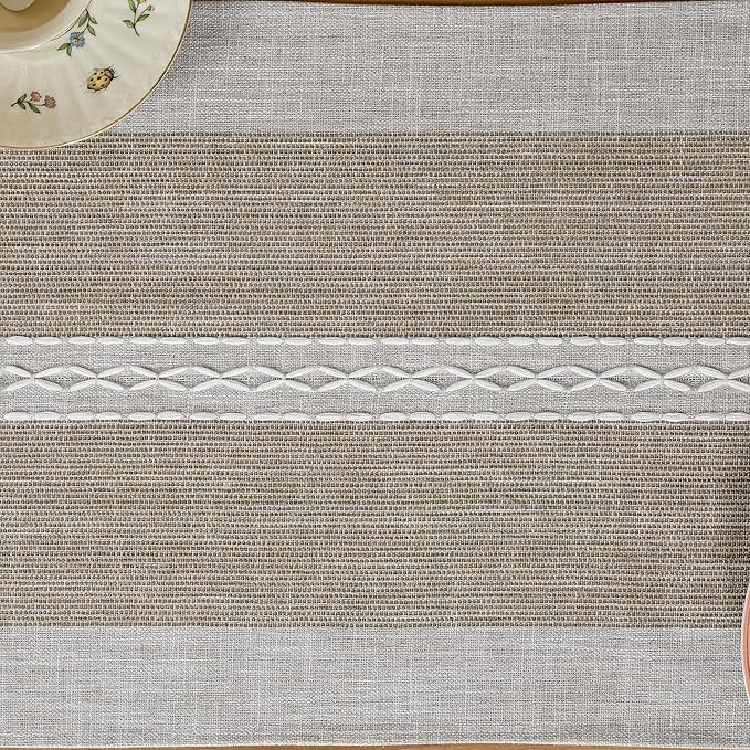 Farmhouse Braided Striped Table Runner Rustic Embroidery Coffee Table Runners for Decorations Weddings Holiday Brown 13x72inch