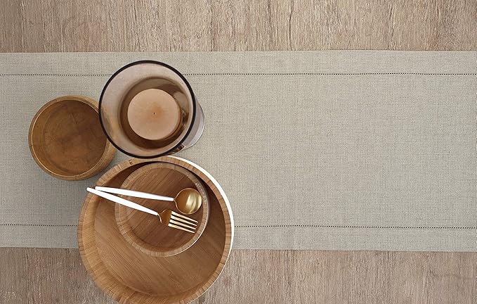 Solino Home Linen Natural Table Runner 108 Inches Long - 100% Pure Linen 14 x 108 Inch Table Runner for Spring, Easter - Classic Hemstitch