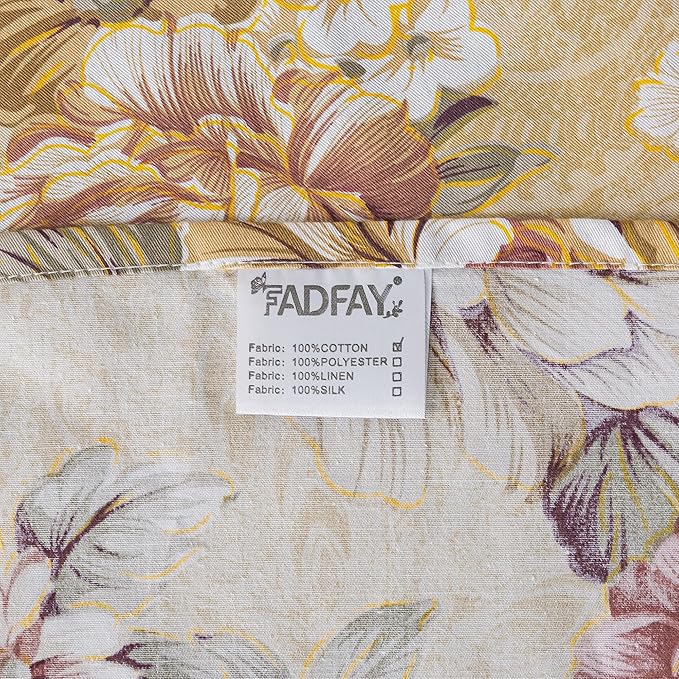 FADFAY Duvet Cover Sets Queen Tan Peony Floral Bedding Shabby Brown Flower Comforter Cover Set Vintage Farmhouse Bedding 100% Cotton Soft Quilt Cover with Hidden Zipper Closure 3 Pieces, Queen Size