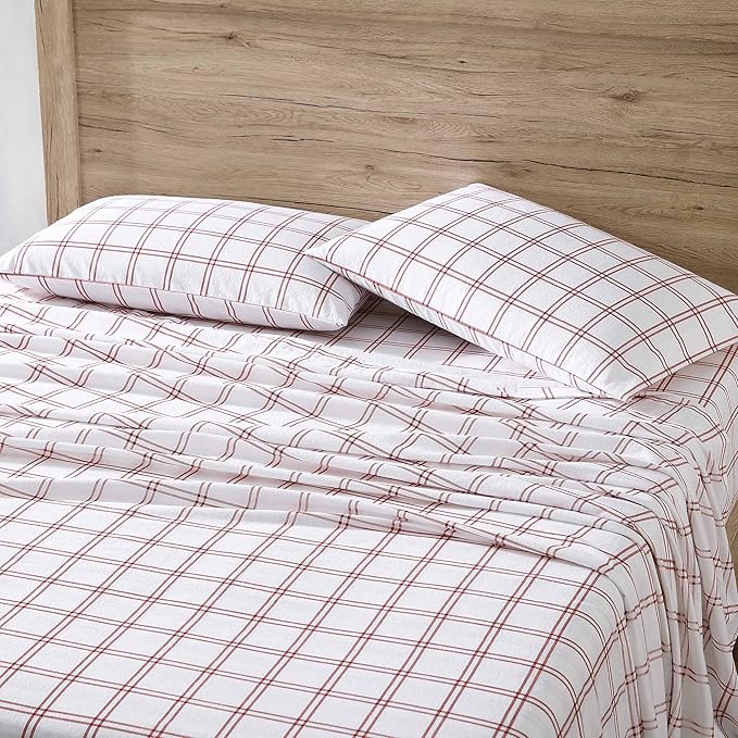 Eddie Bauer - Flannel Sheets Twin XL Size, Anti-Pilling & Wrinkle Resistant Cotton, Touchably Soft for All-Season Comfort - Bed Sheets with Matching Pillowcase & Fitted Sheet (Westridge Plaid Orange)