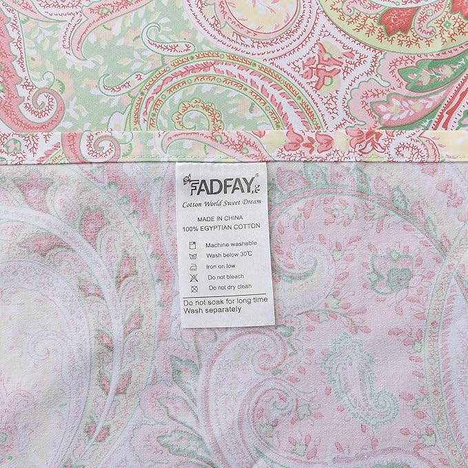 FADFAY Egyptian Cotton Sheets Twin Pink Paisley Bedding Sets Deep Pocket Fitted Sheet Set 800TC Soft Skin-Friendly Natural Bed Sheets (4Pcs, Twin Size)
