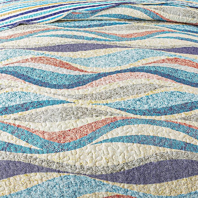 HoneiLife King Quilt Bedding Set - 3 Pieces Beach Quilt Sets Coastal Bedspreads Ocean Coverlets Microfiber Bed Cover All Season Quilts
