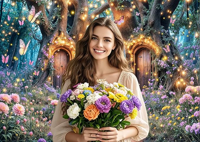 12X10ft Enchanted Forest Backdrop Fairy Enchanted Wonderland Garden Floral Butterfly Photography Background for Kids Girls Baby Shower Birthday Party Decoration Banner Cake Table Photo Booth Props