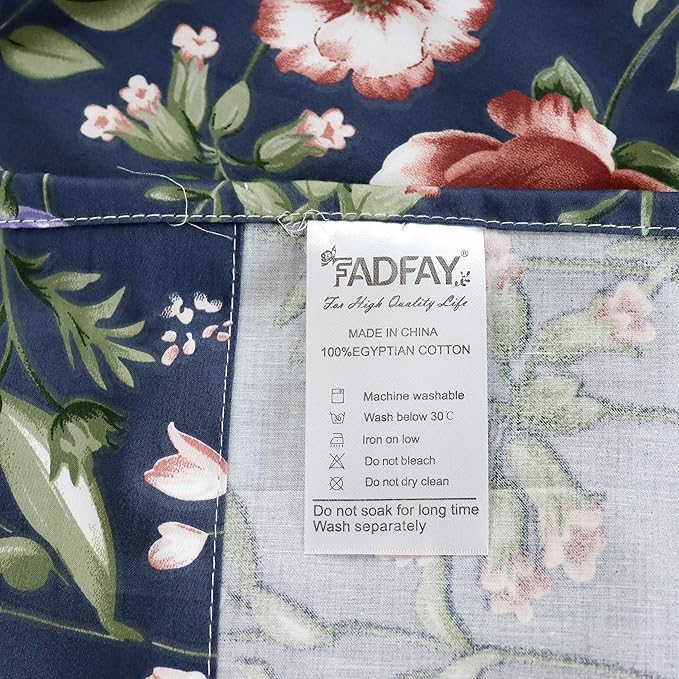 FADFAY Sheets Set Cal King Vintage Dark Blue Floral Bedding Shabby Peony Floral Sheets French Country Bedding 800 Thread Count 100% Egyptian Cotton Deep Pocket Fitted Sheet 4Pcs, California King Size