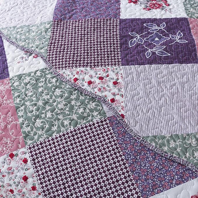 HoneiLife Quilt Sets Twin Size - 100% Microfiber Quilt Set, 2-Piece Lightweight Bedspreads Reversible Coverlets Rustic Bed Cover Twin Quilt Bedding Set All Season Quilts-Purple