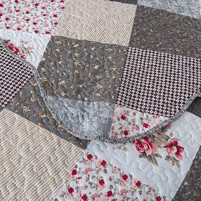 HoneiLife Oversized Queen Bedspread - 106"x106" Quilt Sets 3-Piece, Rustic Bedding Sets Queen Size, Queen Quilt Bedding Set for All Season Use, Patchwork Coverlet for Queen Beds