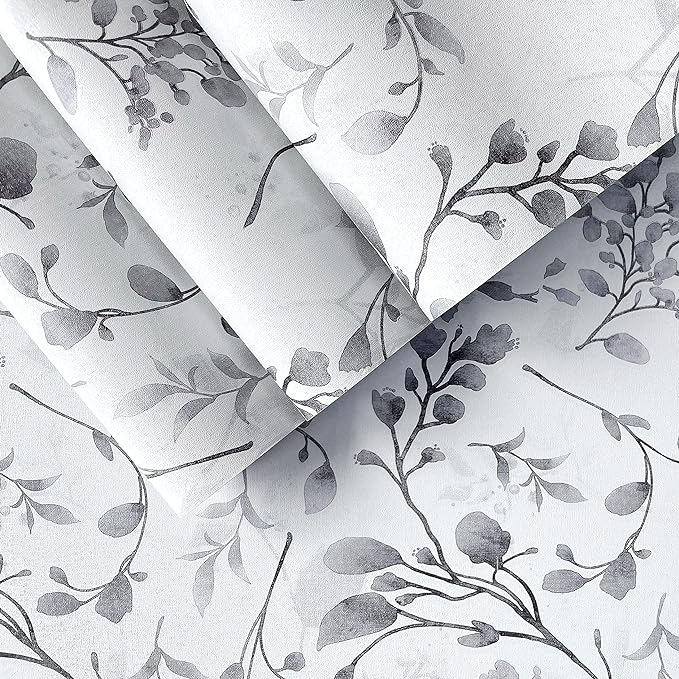 Orainege Gray Floral Peel and Stick Wallpaper - Self Adhesive Contact Paper, Waterproof, 17.7 in 393.7 in - Removable for Bedroom, Bathroom, Cabinets Decor