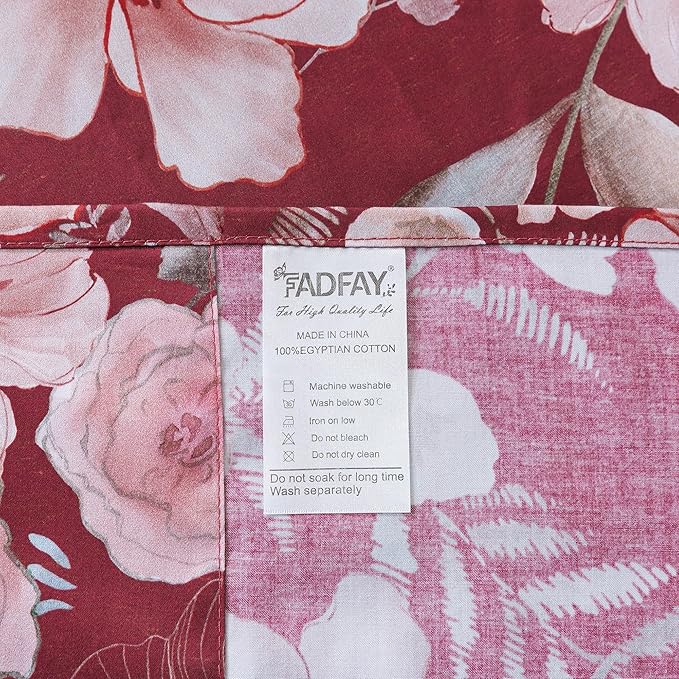 FADFAY Floral Sheets Set Queen Vintage Red Floral Bedding Shabby Pink Rose Elegant Peony Sheets Farmhouse Bedding 800 Thread Count 100% Egyptian Cotton Soft Deep Pocket Fitted Sheet 4Pcs, Queen Size