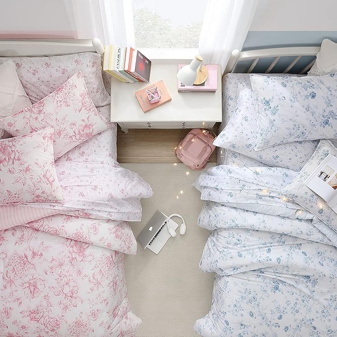 Laura Ashley - King Comforter Set, Soft & Reversible Cotton Bedding with a Smooth Feel, Medium Weight for Year Round Comfort, 3 Piece Bed Set with Matching Pillowcases (Delphine Mauve Pink)