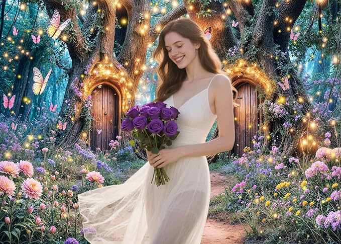 5X3ft Enchanted Forest Backdrop Fairy Enchanted Wonderland Garden Floral Butterfly Photography Background for Kids Girls Baby Shower Birthday Party Decoration Banner Cake Table Photo Booth Props