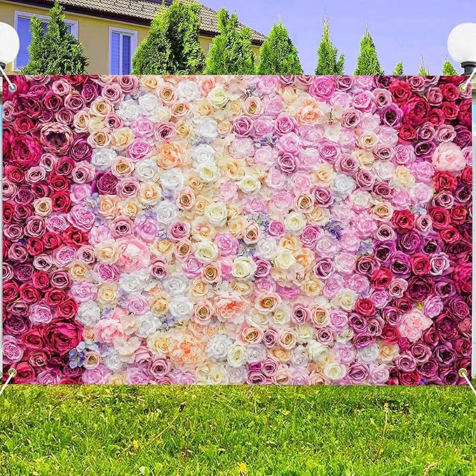 Rose Flower Wall Backdrop 7x5 ft Large Floral Photography Background for Indoor Outdoor Wedding Party Bridal Shower Baby Shower Engagement Shoot Photo Booth Decoration