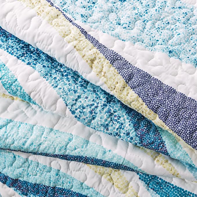 HoneiLife Ocean Quilt Queen Size - 3 Pieces Beach Quilt Sets Coastal Bedspreads Nautical Coverlets Lightweight Bed Cover, Queen Quilt Bedding Set All Season Quilts
