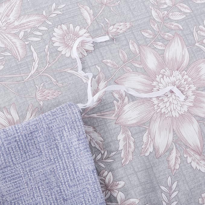 FADFAY Duvet Cover Set Twin Shabby Pink and Grey Floral Quilt Cover Vintage Sunflower Bedding Elegant Summer Bedding 100% Cotton Soft Comforter Cover with Hidden Zipper Closure 3Pcs, Twin Size