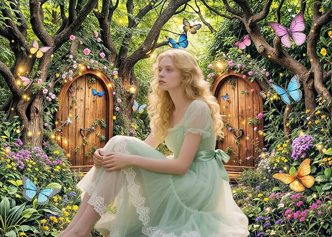 15X10ft Enchanted Forest Backdrop Fairy Tale Green Enchanted Garden Wonderland Floral Butterfly Photography Background for Kids Girl Baby Shower Birthday Party Decoration Banner Booth Props