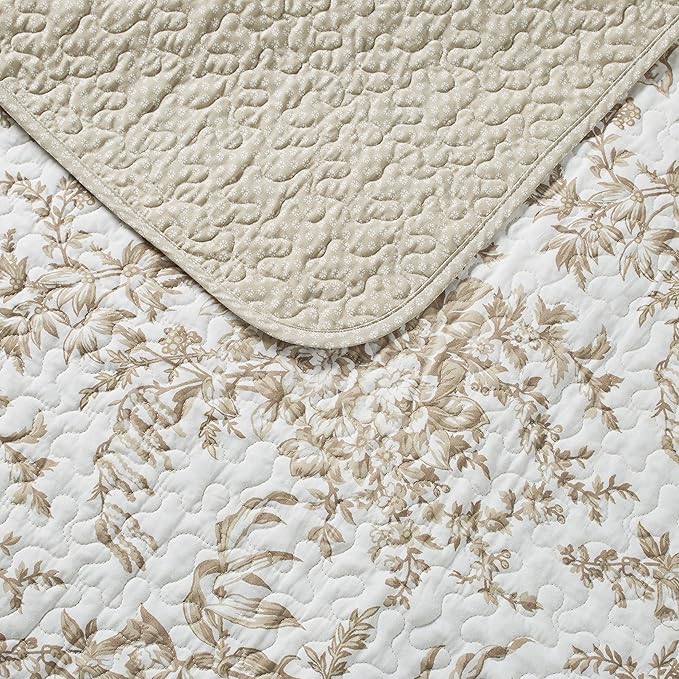 Laura Ashley - King Quilt Set, Reversible Cotton Bedding with Matching Shams, Home Decor for All Seasons (Bedford Mocha, King)