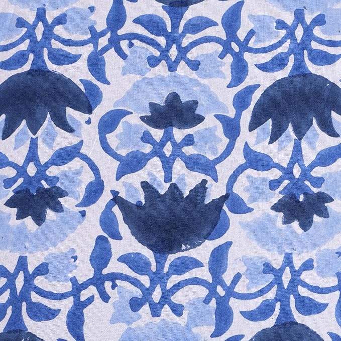 ATOSII Positano Blue 100% Cotton Square Fall Tablecloth, Handblock Floral Print Linen Table Cloth for Kitchen I Dining Table I Tabletop I Parties I Wedding I Fall Decor (60 X 60 Inches)
