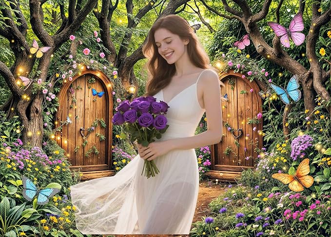 15X10ft Enchanted Forest Backdrop Fairy Tale Green Enchanted Garden Wonderland Floral Butterfly Photography Background for Kids Girl Baby Shower Birthday Party Decoration Banner Booth Props