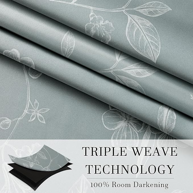 ChrisDowa Grey 100% Blackout Floral Curtains 108 Inches Long 2 Panels for Bedroom Living Room White Flower Patterned Room Darkening Thermal Insulated Soundproof Grommet Window Treatments Drapes,52X108