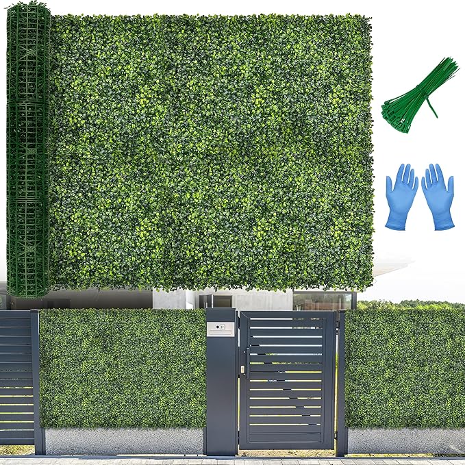 Artificial Boxwood Roll Panel Backdrop: 60"X120" UV-Anti Greenery Faux Grass Wall Hedge for Indoor Outdoor Green Decor & Backyard Background Decorations Fence Covering Privacy