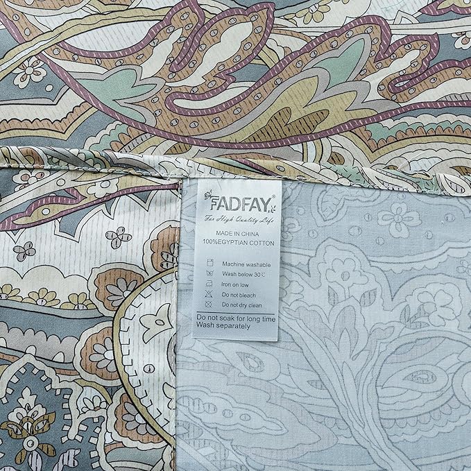 FADFAY Paisley Sheets Set Queen Classic Boho Paisley Bedding Luxurious Bohemian Damask Paisley Bed Sheet Set Breathable 100% Egyptian Cotton 800 Thread Count Deep Pocket Fitted Sheet 4Pcs, Queen Size